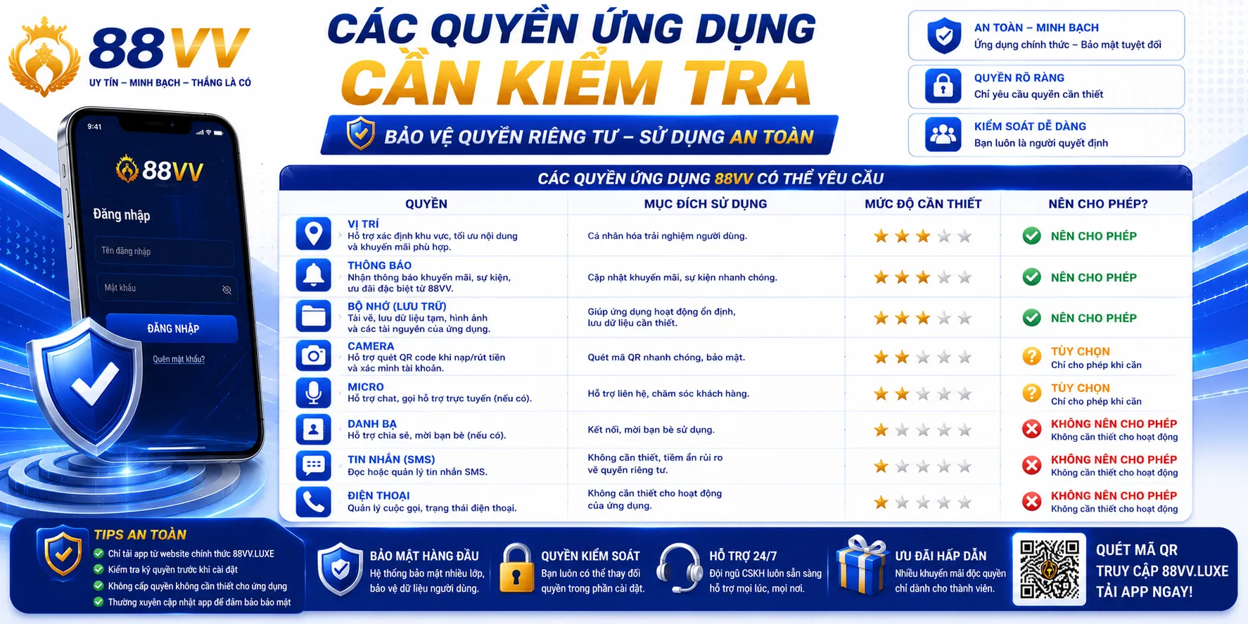 Tải App 88VV Cho Android Và iOS An Toàn 2 Các quyền ứng dụng cần kiểm tra