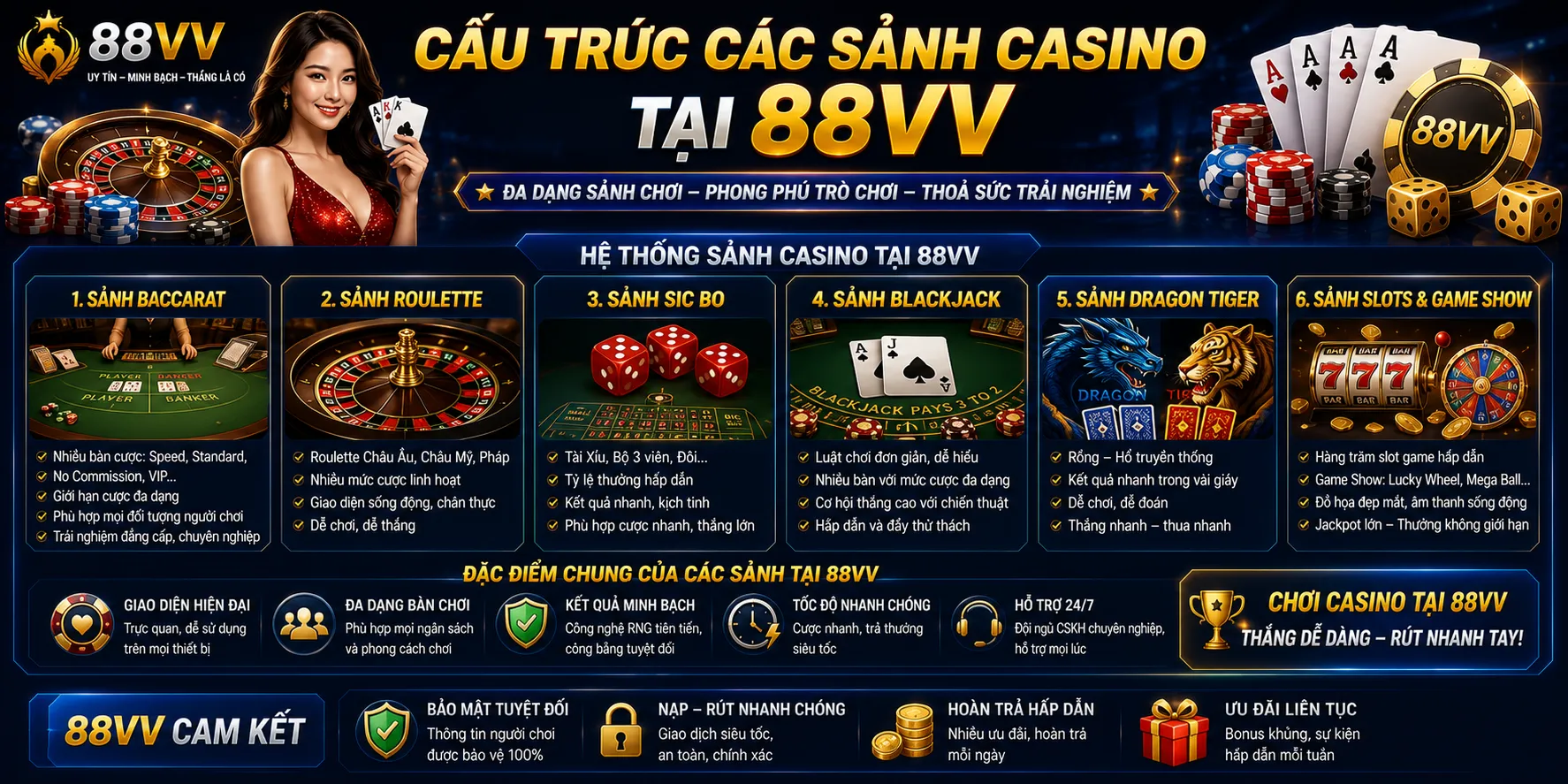 Cấu trúc các sảnh casino tại 88VV