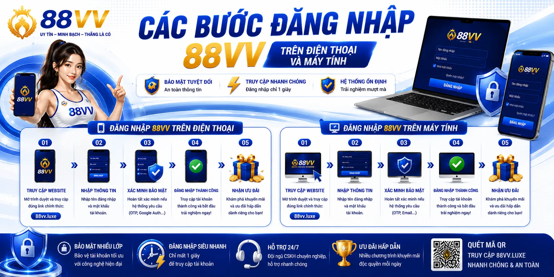 Các bước đăng nhập 88VV trên điện thoại và máy tính