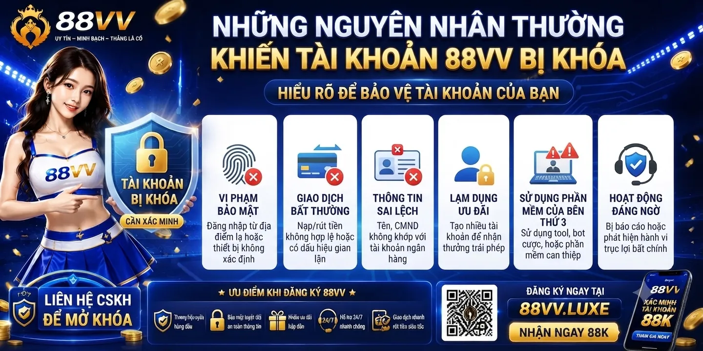 Những nguyên nhân thường khiến tài khoản 88VV bị khóa